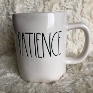 RAE DUNN Large White Ceramic Mug “PATIENCE” (NWOT)